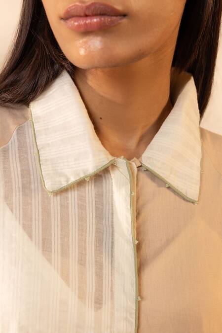 Shop_OurDve_Beige Cotton Beads, Embroidery Collared Mango Mist Dress _Online_at_Aza_Fashions