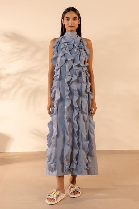 OurDve Sunny Side Cascading Ruffled Dress 