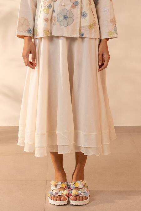 Buy OurDve Beige Cotton Applique, Pearls Lush Set Skirt Online at Aza Fashions Buy_OurDve_Beige Cotton Applique, Pearls Lush Set Skirt _Online_at_Aza_Fashions