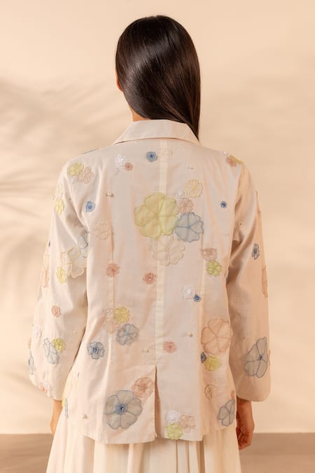 OurDve Lush Hand Appliqued Jacket & Skirt Set 