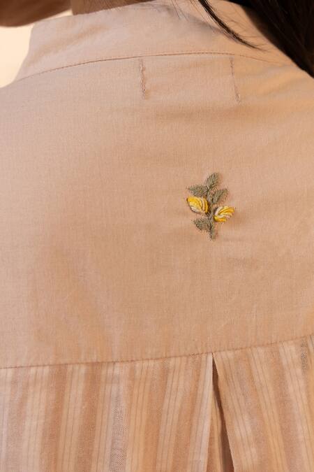 Buy_OurDve_Pink Cotton Embroidery Mandarin Collar Bloomberry Kurta Layered With Dress 