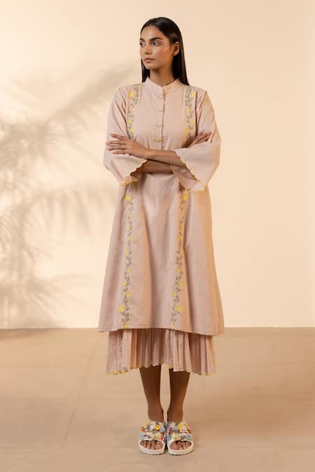 OurDve Bloomberry Embroidered Kurta Layered With Dress 