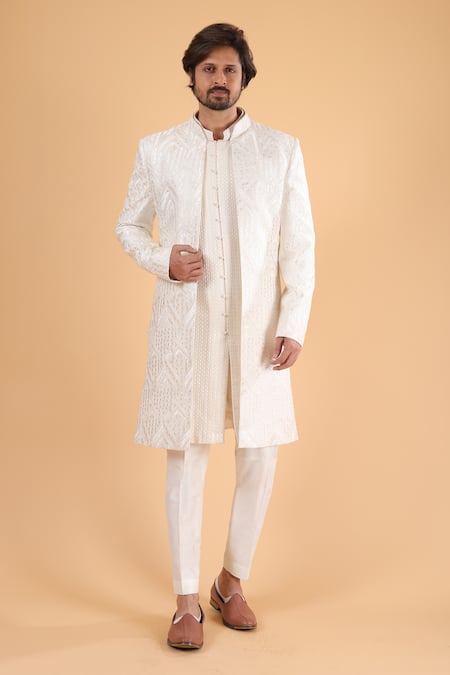 Millionaire Lucknowi Work Bandhgala Kurta Set 