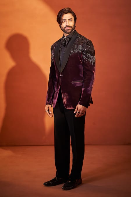 Buy Millionaire Maroon Velvet Beads, Stones Suit And Trouser Set Online at Aza Fashions Buy_Millionaire_Maroon Velvet Beads, Stones Suit And Trouser Set _Online_at_Aza_Fashions