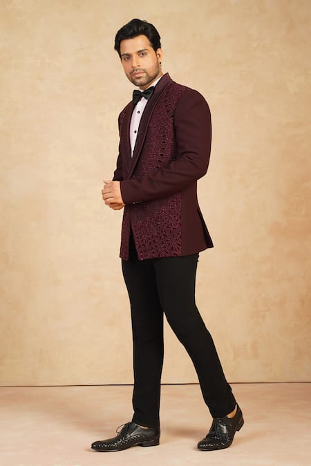 Buy Millionaire Maroon Viscose, Polyester Applique Embroidered Suit Trouser Set Online at Aza Fashions Buy_Millionaire_Maroon Viscose, Polyester Applique Embroidered Suit Trouser Set _Online_at_Aza_Fashions