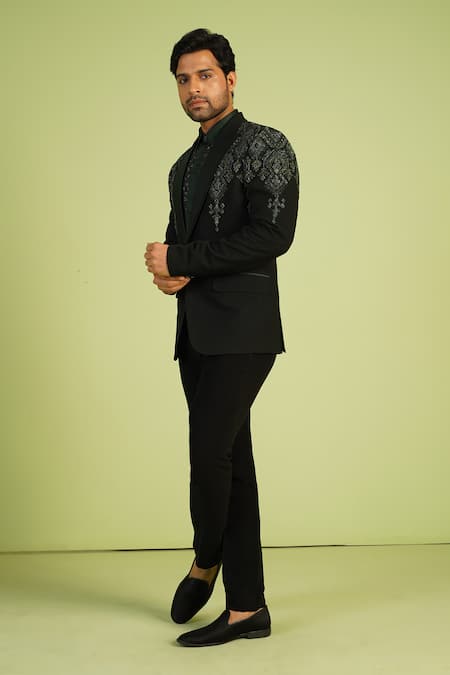 Buy_Millionaire_Green Viscose, Polyester Zari, Beads, Embroidery Work Coat Trouser Set _Online_at_Aza_Fashions