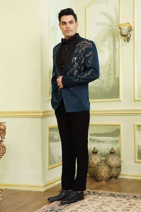 Buy_Millionaire_Green Sequins, Beads Embroidered Coat Trouser Set _Online_at_Aza_Fashions