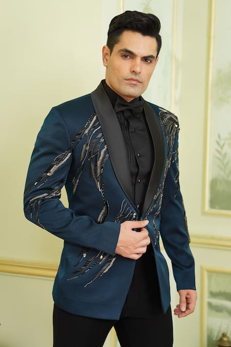 Shop_Millionaire_Green Sequins, Beads Embroidered Coat Trouser Set _Online_at_Aza_Fashions