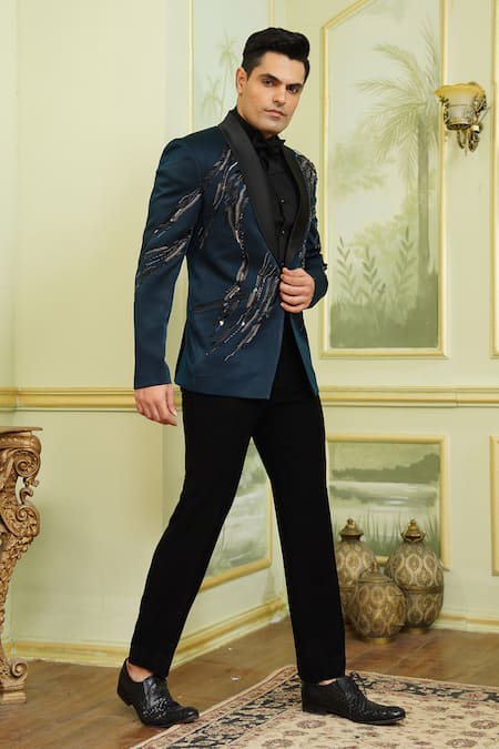 Millionaire_Green Sequins, Beads Embroidered Coat Trouser Set _at_Aza_Fashions