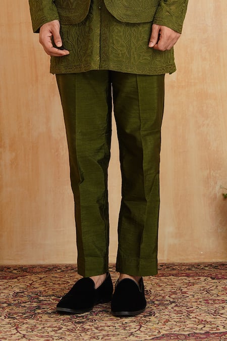 Millionaire_Green Georgette Embroidery Koti And Kurta Set _Online_at_Aza_Fashions