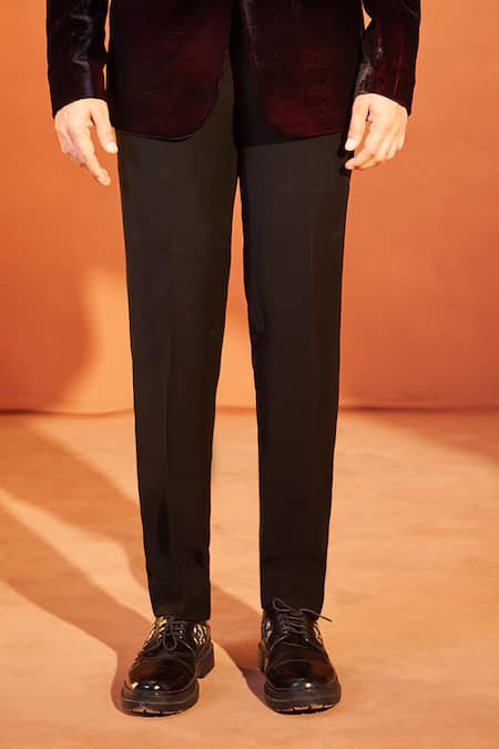 Millionaire_Wine Velvet Beads, Sequins Embellished Coat And Trouser Set _Online_at_Aza_Fashions