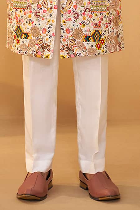 Millionaire Cream Silk Embroidery, Zari, Metallic Thread Floral Sherwani Set Online at Aza Fashions Millionaire_Cream Silk Embroidery, Zari, Metallic Thread Floral Sherwani Set _Online_at_Aza_Fashions
