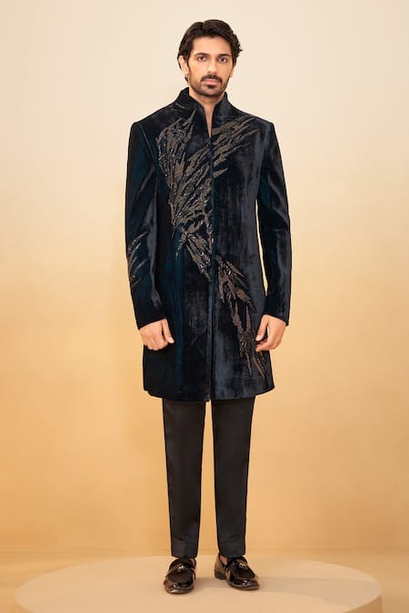 Millionaire Velvet Embroidered Bandhgala Set 