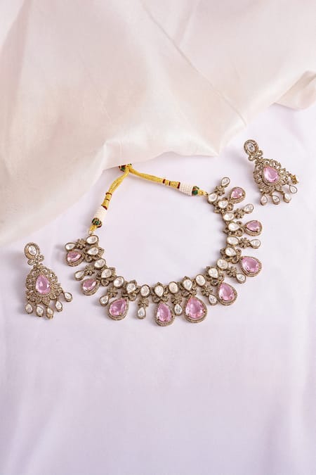 Prestones Rajwada Inspired Polki & Stone Necklace Set 
