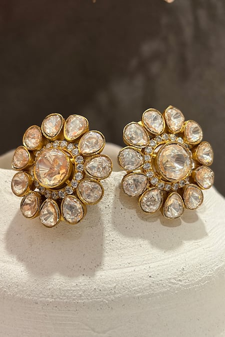 Prestones Flower Polki Petal Stud Earrings 