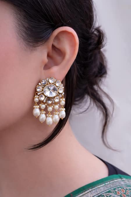 Prestones Polki & Pearl Drop Danglers 