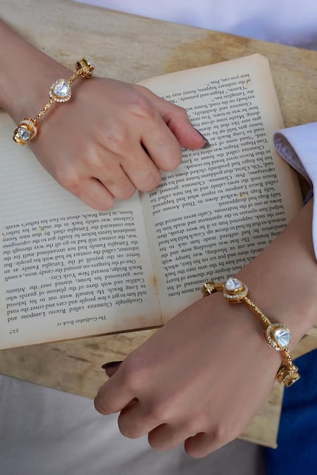 Prestones Polki Textured Gold Bangles 