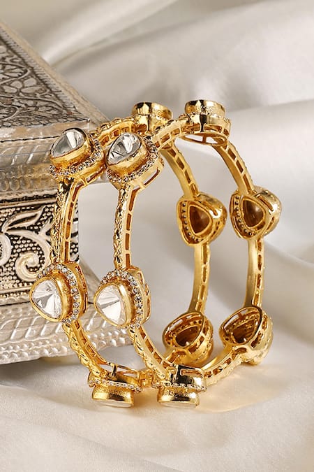 Prestones Polki Textured Gold Bangles 