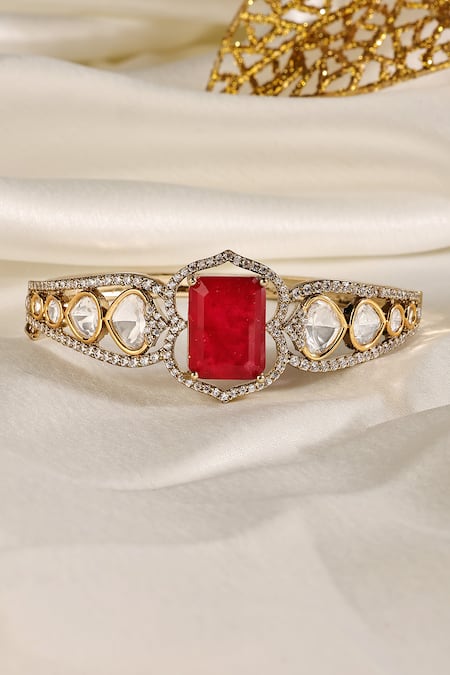 Prestones Ruby Polki Zircon Openable Bangle 