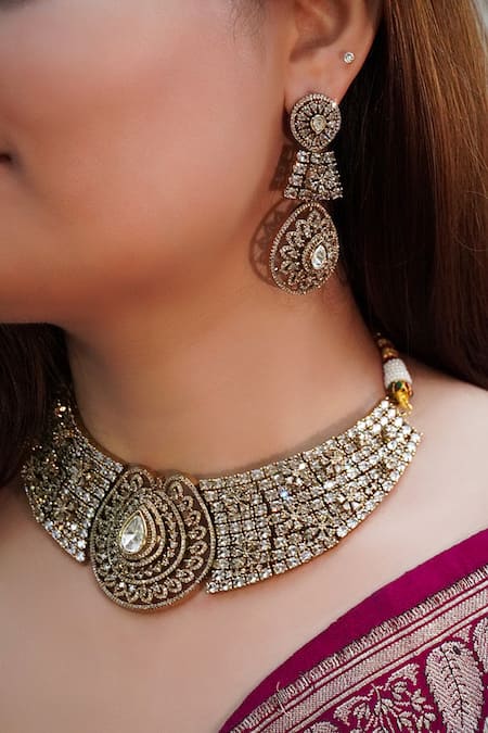 Prestones Zircon Stone Embellished Necklace Set 