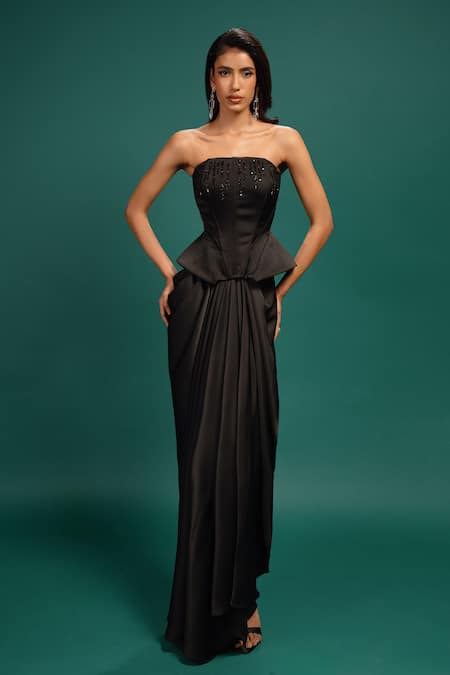 Style Junkiie Ebony Draped Satin Skirt 