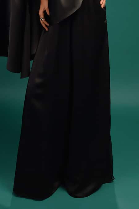 Style Junkiie_Black Polyester, Satin Beads, Sequins, Foil Ebony Spotted Draped Cape Jumpsuit _Online_at_Aza_Fashions