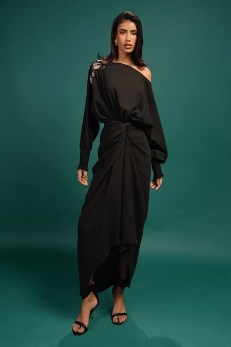 Style Junkiie Ebony Spotted Wrap Dress 