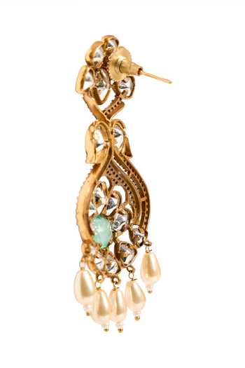 Nazaakat By Samara Singh_Gold Plated Stones, Pearls Embellished Floral Dangling Earrings _Online_at_Aza_Fashions