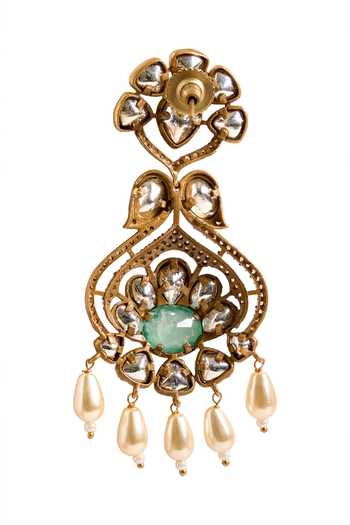Buy_Nazaakat By Samara Singh_Gold Plated Stones, Pearls Embellished Floral Dangling Earrings _Online_at_Aza_Fashions