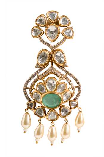 Shop_Nazaakat By Samara Singh_Gold Plated Stones, Pearls Embellished Floral Dangling Earrings _Online_at_Aza_Fashions