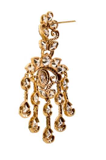 Nazaakat By Samara Singh_Gold Plated Stones, Faux Diamonds Tassel Drop Earrings _Online_at_Aza_Fashions