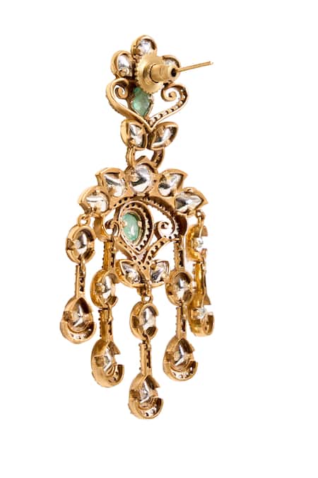 Nazaakat By Samara Singh_Mint Stones, Beads, Faux Diamonds Tassel Drop Embellished Earrings _Online_at_Aza_Fashions