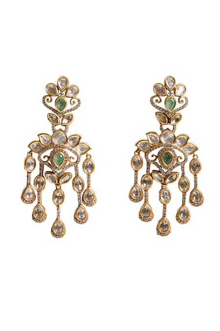 Buy_Nazaakat By Samara Singh_Mint Stones, Beads, Faux Diamonds Tassel Drop Embellished Earrings _Online_at_Aza_Fashions