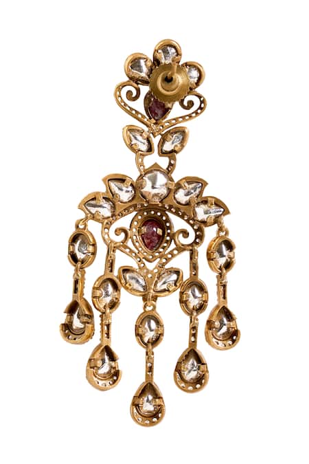 Buy_Nazaakat By Samara Singh_Red Stones, Tassels Embellished Drop Earrings _Online_at_Aza_Fashions