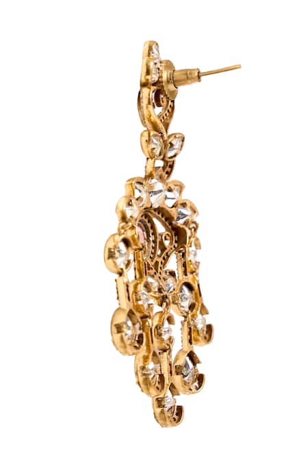 Buy_Nazaakat By Samara Singh_Pink Stones, Beads, Crystals Tassel Embellished Drop Earrings _Online_at_Aza_Fashions