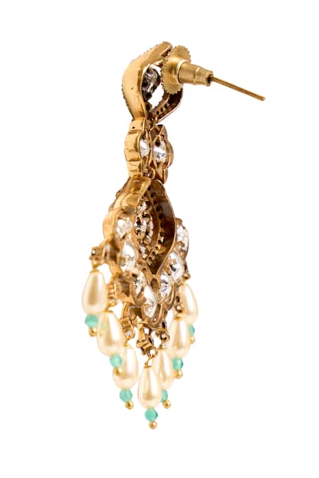 Nazaakat By Samara Singh_Mint Beads, Stones, Faux Diamonds Drop Embellished Earrings _Online_at_Aza_Fashions