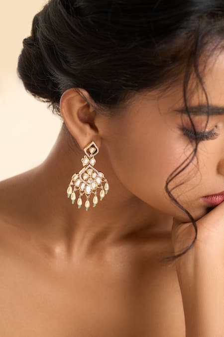 Buy_Nazaakat By Samara Singh_Mint Beads, Stones, Faux Diamonds Drop Embellished Earrings _Online_at_Aza_Fashions