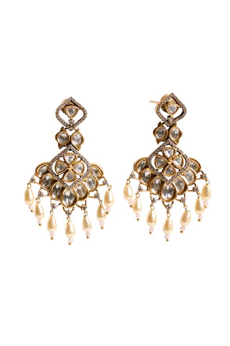 Nazaakat By Samara Singh_Gold Plated Beads, Stones, Pearls Embellished Drop Earrings _Online_at_Aza_Fashions