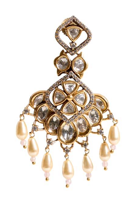 Shop_Nazaakat By Samara Singh_Gold Plated Beads, Stones, Pearls Embellished Drop Earrings _Online_at_Aza_Fashions