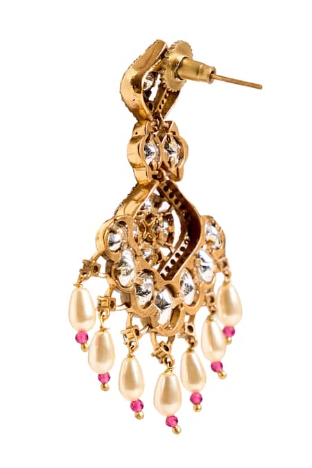 Nazaakat By Samara Singh_Gold Plated Pearls, Stones, Beads Drop Dangling Earrings _Online_at_Aza_Fashions
