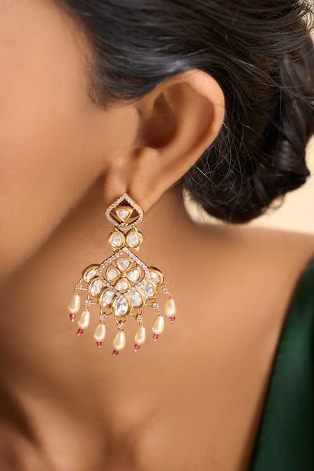 Buy_Nazaakat By Samara Singh_Gold Plated Pearls, Stones, Beads Drop Dangling Earrings _Online_at_Aza_Fashions