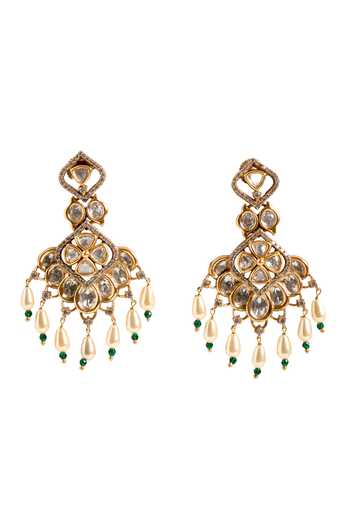 Buy_Nazaakat By Samara Singh_Gold Plated Beads, Stones, Pearls Drop Earrings _Online_at_Aza_Fashions