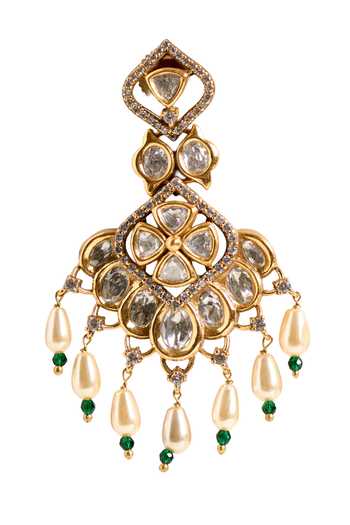 Nazaakat By Samara Singh_Gold Plated Beads, Stones, Pearls Drop Earrings _at_Aza_Fashions