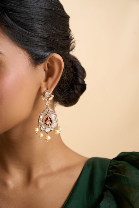 Buy_Nazaakat By Samara Singh_Gold Plated Beads, Stones, Pearls Drop Embellished Earrings _Online_at_Aza_Fashions