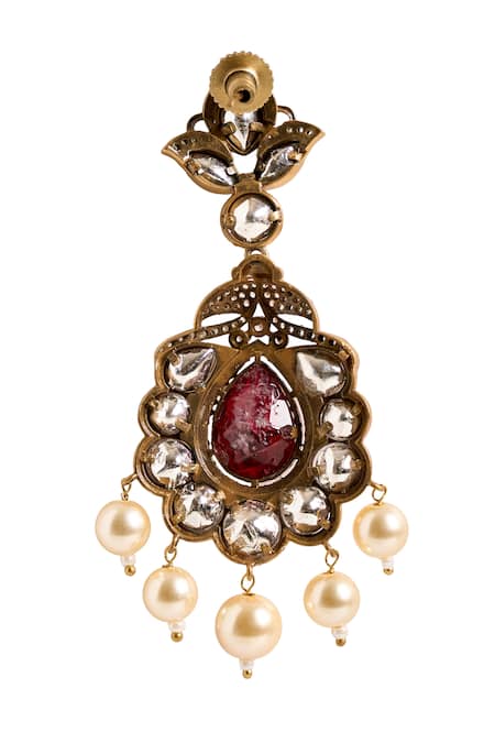 Shop_Nazaakat By Samara Singh_Gold Plated Beads, Stones, Pearls Drop Embellished Earrings _Online_at_Aza_Fashions