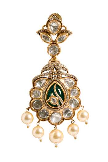 Buy_Nazaakat By Samara Singh_Green Beads, Stones, Pearls Drop Embellished Dangler Earrings _Online_at_Aza_Fashions