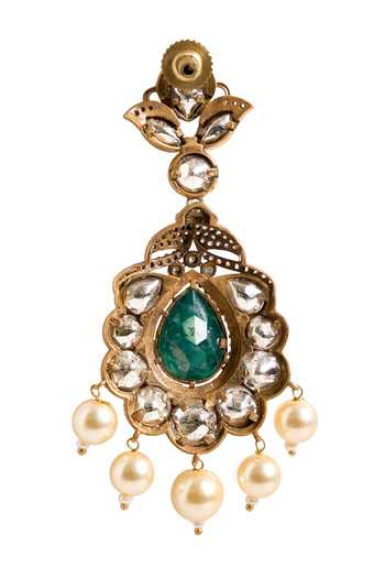 Nazaakat By Samara Singh_Green Beads, Stones, Pearls Drop Embellished Dangler Earrings _at_Aza_Fashions