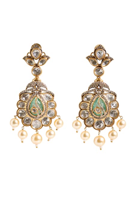 Buy_Nazaakat By Samara Singh_Mint Beads, Stones, Faux Diamonds Embellished Drop Earrings _Online_at_Aza_Fashions