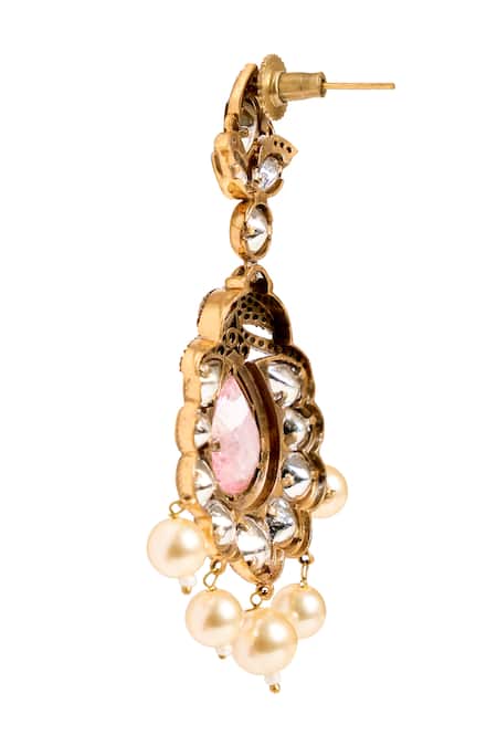 Nazaakat By Samara Singh_Pink Beads, Stones, Pearls Embellished Dangler Earrings _Online_at_Aza_Fashions