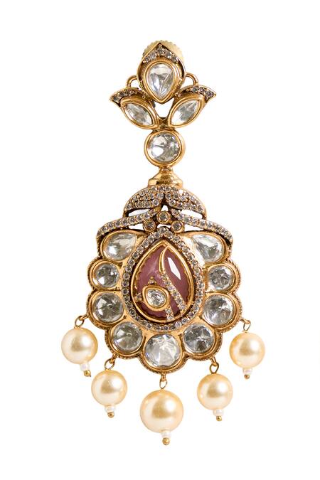 Shop_Nazaakat By Samara Singh_Pink Beads, Stones, Pearls Embellished Dangler Earrings _Online_at_Aza_Fashions